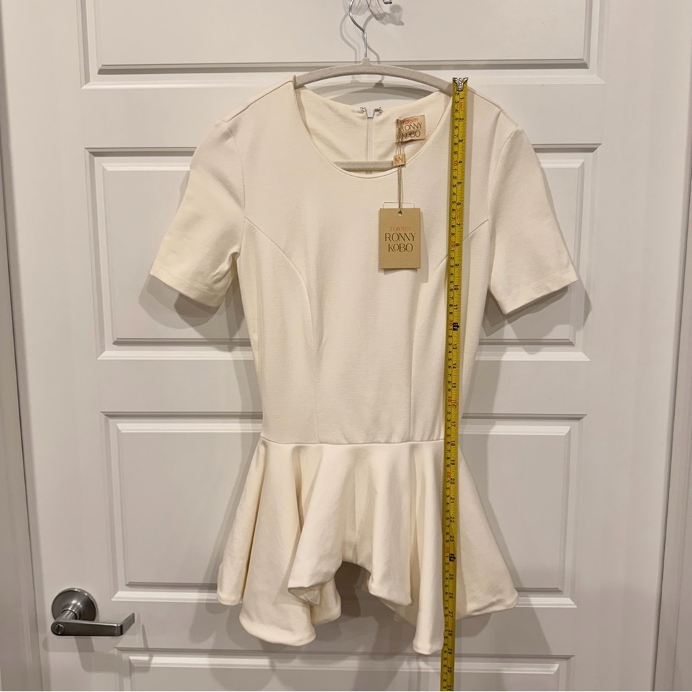 NWT Ronny Kobo Peplum Blouse XS White Short Sleeve Going Out Preppy Feminine - Picture 6 of 10